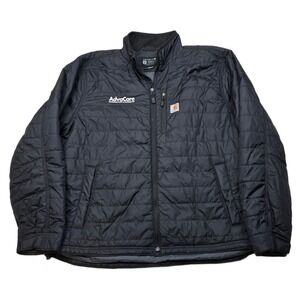 Carhartt Rain Defender Jacket Mens XL Black Relaxed Fit Puffer Co.‎ Logo